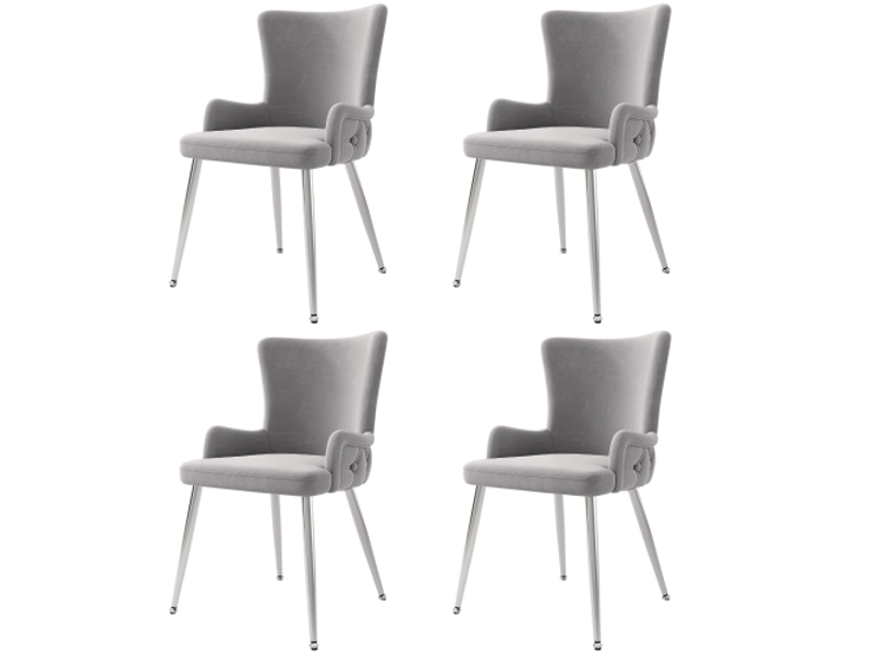  Lot de 4 chaises de salle à manger, chaise grise, fauteuils de salon de luxe avec pieds en métal argenté, en velours  - Conforama A