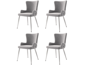Lot de 4 chaises de salle à manger, chaise grise, fauteuils de salon de luxe avec pieds en métal argenté, en velours
