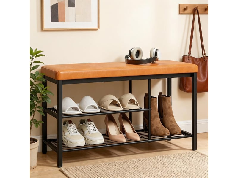  Banc à chaussures compact avec assise, rangement pratique, meuble d’entrée moderne, étagère chaussures  - Conforama B