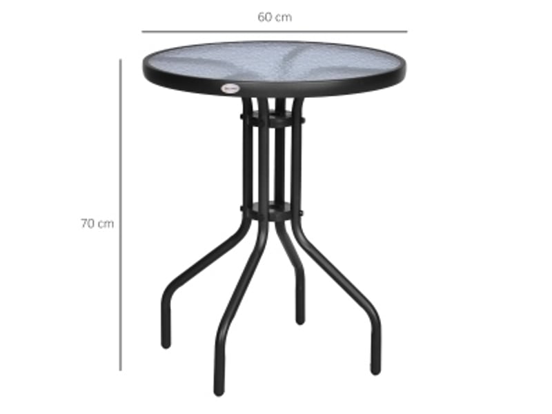  Table de jardin bistrot ronde avec plateau en verre de sécurité et structure métal pour balcon, noire, ø 60 × 70 cm  - Conforama C
