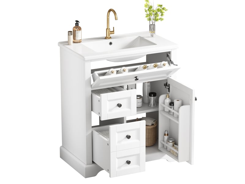  Meuble vasque sur pied 76x46x87 cm avec vasque en céramique blanc  - Conforama A