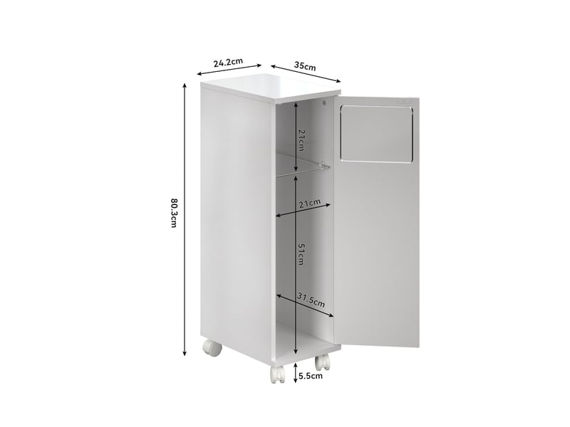 Buffet de cuisine - 24,2x35,1x80,2 cm - meuble poubelle roulant avec 1 porte et support sac poubelle - blanc - Conforama E