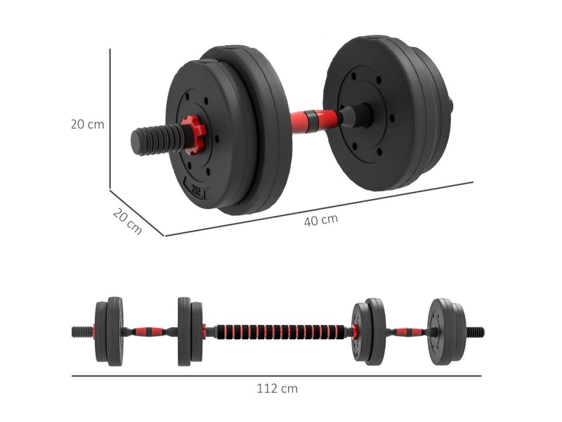 Set d'haltères réglables 2 en 1, 15 kg, noir, métal et plastique, conversion en barre longue - Conforama C
