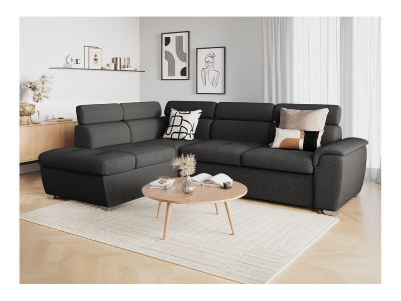 Canapé d'angle convertible paola 4 places avec coffre en tissu - gris foncé - angle gauche PAOLA - Conforama D