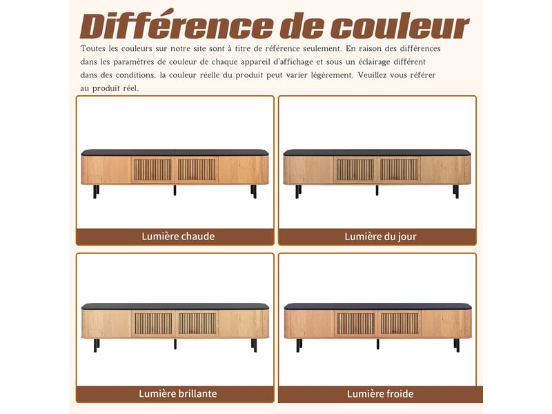  Meuble tv chêne, rangement, design moderne, angles arrondis, structure robuste, finition haut de gamme - 190x35x45cm - salon  - Conforama C