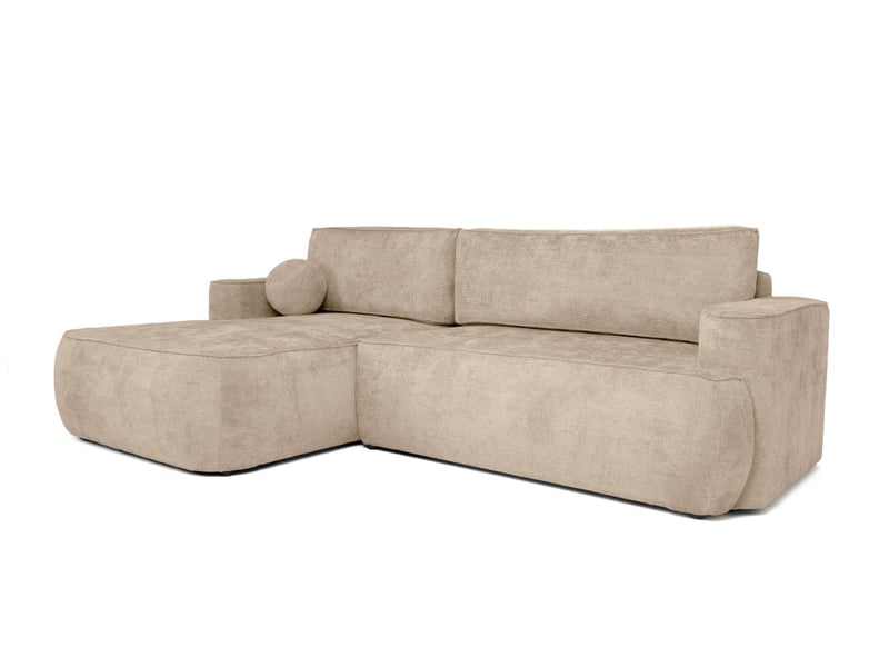  Canapé d'angle gauche cassis avec coffre de rangement en tissu chenille - beige CASSIS - Conforama E