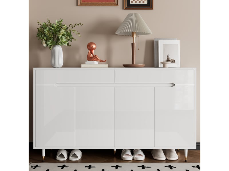 Meuble à chaussures avec 2 portes, 2 tiroirs et étagères réglables, fermeture douce pour entrée, 140×39×84 cm - Conforama B