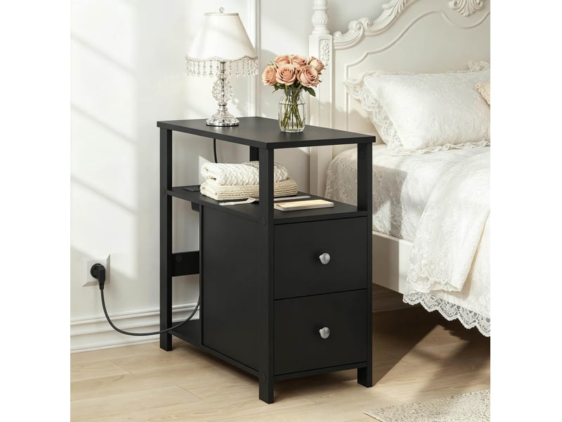  Bout de canapé 60x30x60 cm avec prises et usb bois noir  - Conforama E