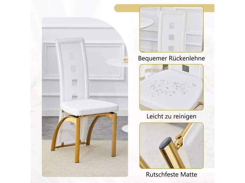  Lot de 2 chaises de salle à manger,43x49x102,5 cm,pu et métal doré,blanc  - Conforama E