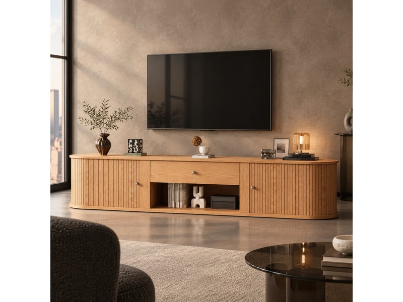  Meuble tv 180x40x40 cm pour téléviseur jusqu’à 75 pouces en panneau de particules coloris naturel  - Conforama C