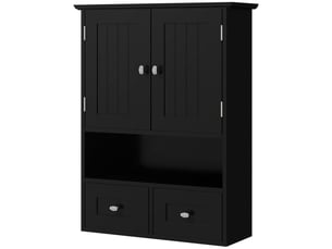 Armoire murale de salle de bain, armoire de toilette, avec portes, étagère, 2 tiroirs, 50,8l x 17,8p x 66h cm, noir