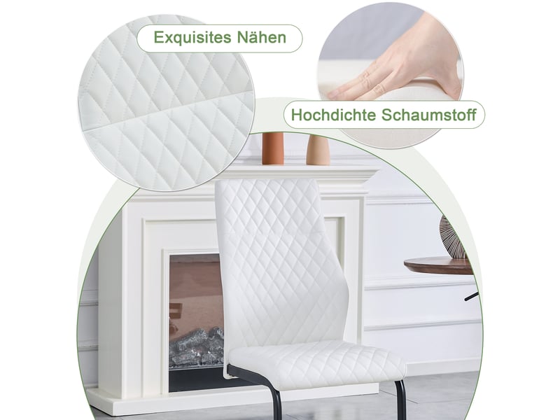  Ensemble table à manger avec 6 chaises, table extensible rectangulaire avec rangement, fauteuils bouclés, blanc  - Conforama W