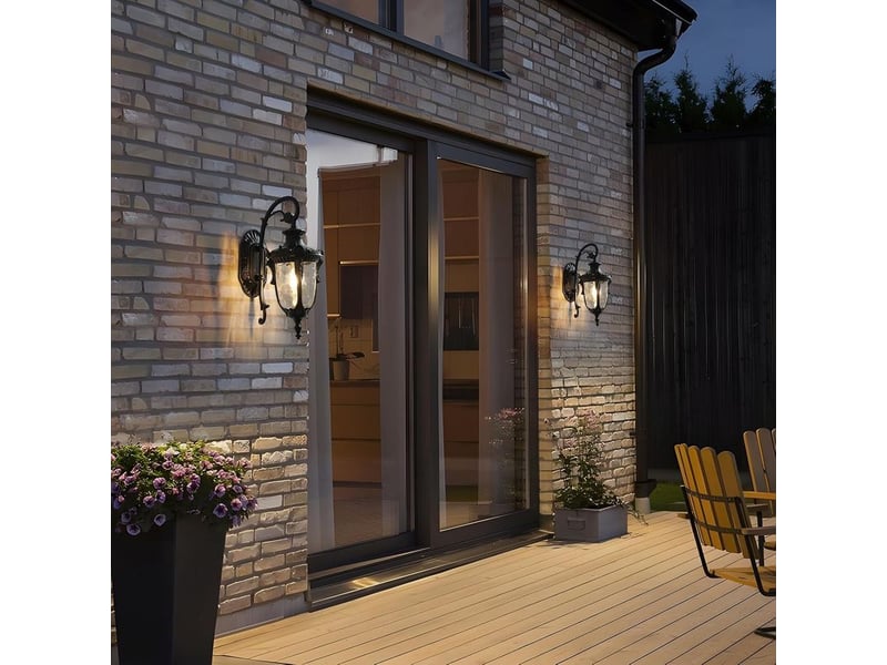  Applique murale extérieure luminaire de mur lanternes étanche pour porche maison avec abat-jour en verre martelé noir – ampoule non incluse  - Conforama E