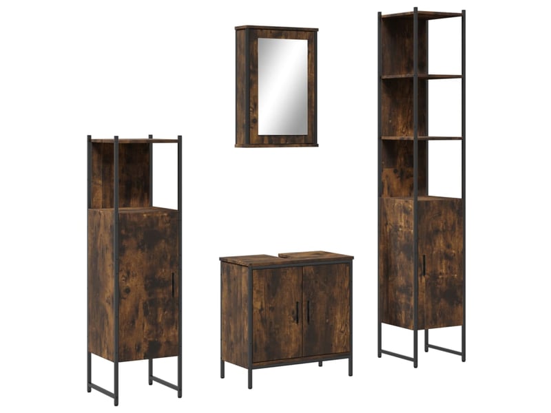Ensemble de meubles de salle de bain 4 pcs chêne fumé bois cf63859 - Conforama A