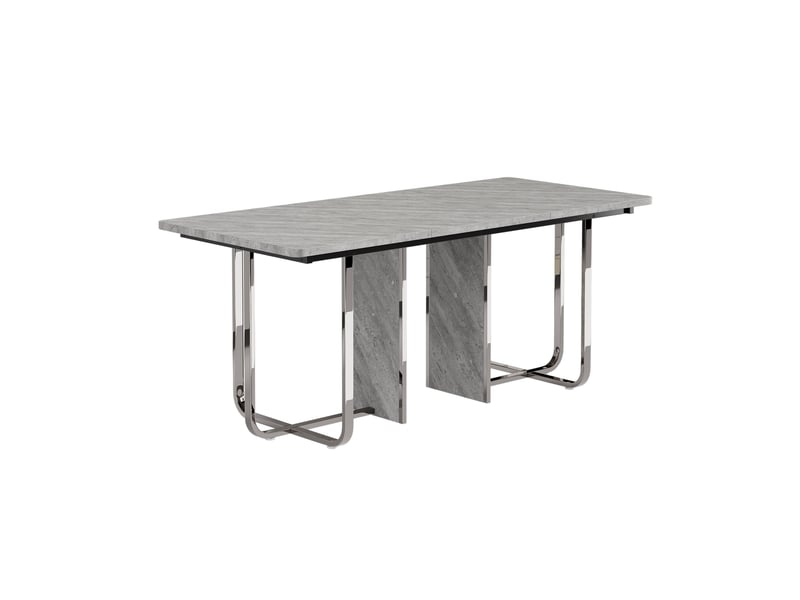  Table à manger, 180x80x75 cm, design moderne 6 places, pratique, plateau mdf, piètement métal, coloris gris et argenté  - Conforama A