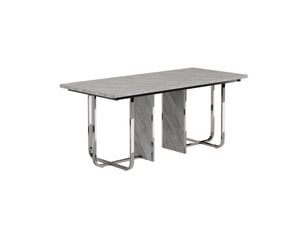 Table à manger, 180x80x75 cm, design moderne 6 places, pratique, plateau mdf, piètement métal, coloris gris et argenté