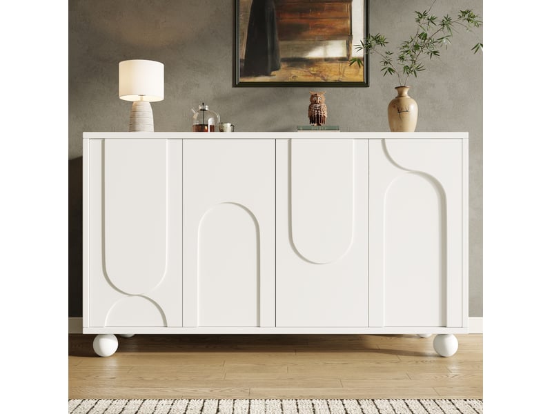  Meuble tv 120x35x71 cm blanc mdf et métal, rangement avec portes, étagère réglable et anti-basculement  - Conforama B