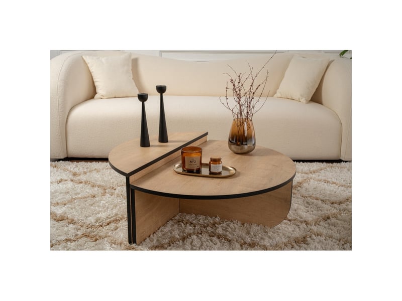  Tables basses gigognes en bois mdf mélaminé chêne miel et noir 90 x 60 x 30 cm lot de 2  - Conforama B
