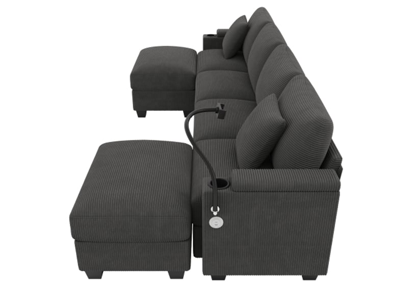  Canapé d'angle gris en u modulable - fonction couchage, ports usb et support smartphone  - Conforama E