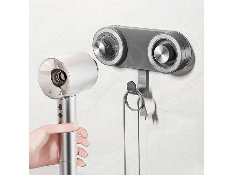  Support magnétique pour sèche-cheveux avec crochet et ventouse de fixation murale（gris）  - Conforama D