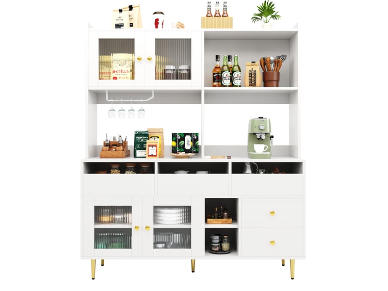  Meuble de cuisine muvano avec portes en verre strié, blanc, 145 × 39 × 171 cm  - Conforama A