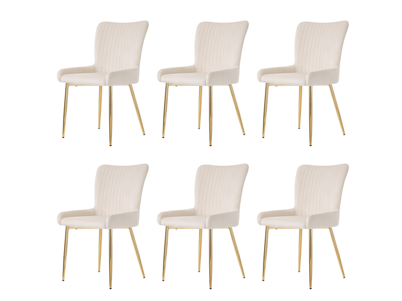  Lot de 6 chaises de salle à manger en velours beige et doré  - Conforama A