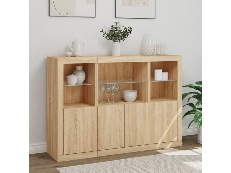 Buffets avec lumières led 3 pcs - bahut - meuble de rangement chêne sonoma bois d'ingénierie - Conforama D