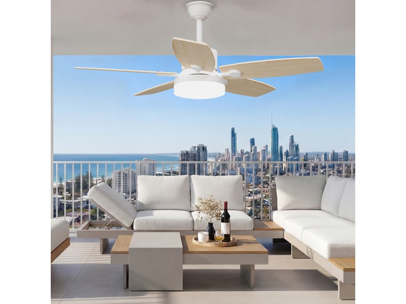  Ventilateur de plafond avec lumière led, 6 vitesses, 5 pales, finition bois, 42 pouces  - Conforama D