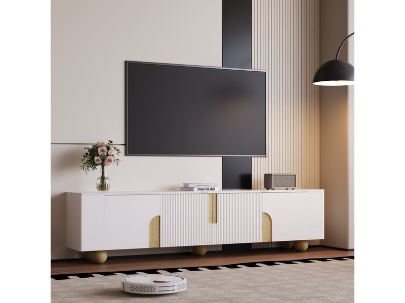 Meuble tv, effet marbre, 4 portes, style minimaliste, design moderne et élégant pour salon - Conforama E