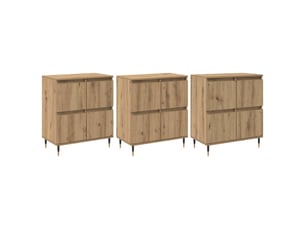 Lot de 3 armoires de rangement moderne 60 x 35 x 70 cm avec grand espace de stockage chic en bois chêne artisanal 02_0056038