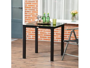 Table de jardin carrée 80x80x74 cm – noire – verre trempé 5 mm, aluminium thermolaqué, 4 places, pieds réglables