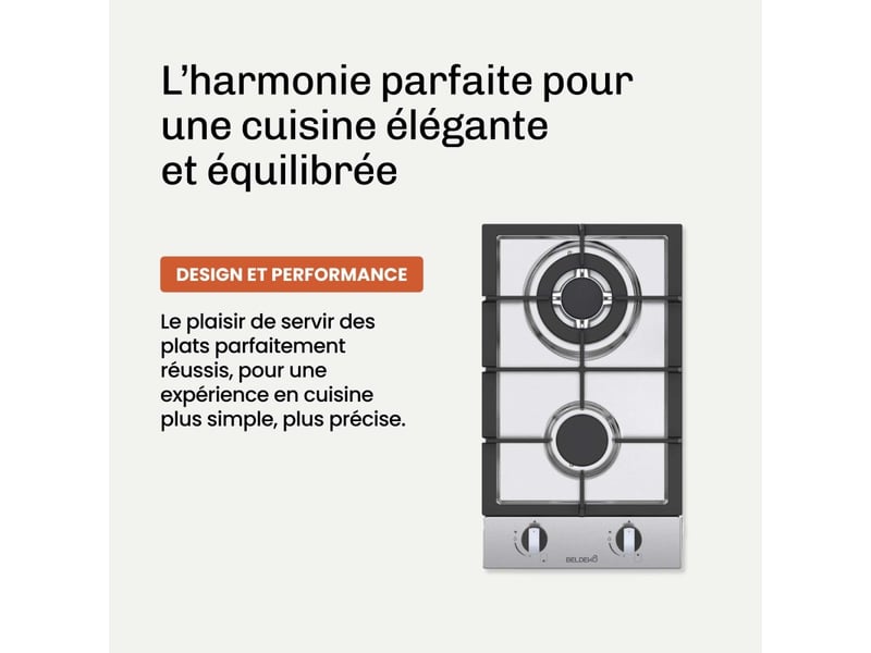  Beldeko plaque de cuisson gaz domino 2 feux inox 30 cm - grilles en fonte, 5200 w - gaz de ville et bouteille - marque française  - Conforama D