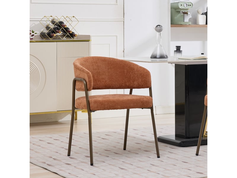  Chaise de salle à manger chenille sw1876og orange avec accoudoirs et pieds métal laiton antique  - Conforama B