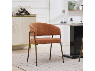 Chaise de salle à manger chenille sw1876og orange avec accoudoirs et pieds métal laiton antique