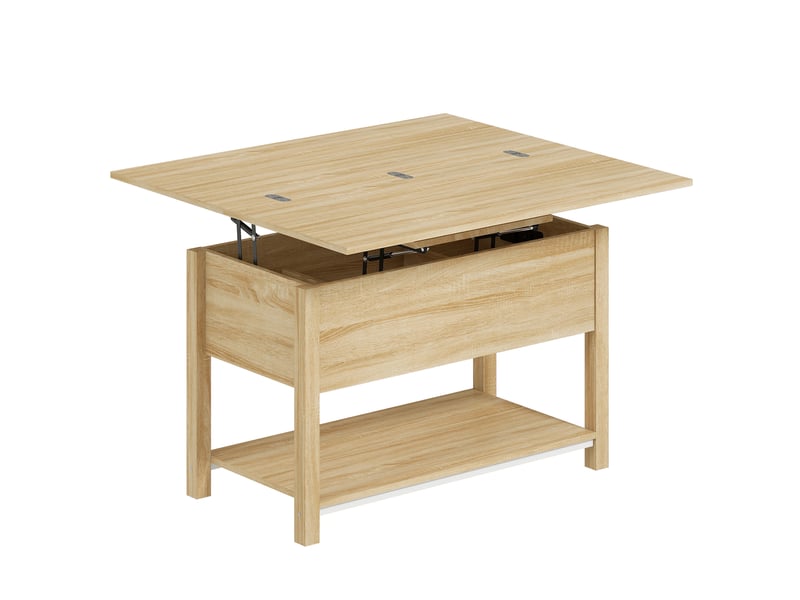  Table basse relevable et extensible table de salon avec compartiment caché étagère ouverte bois naturel 100x45x50,5cm  - Conforama B