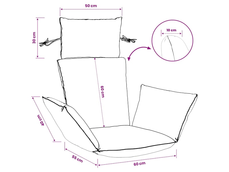 Coussin pour balançoire de chaise d'œuf, coussin d'intérieur et d'extérieur adirondack putten 100 % polyester crème cf50067 - Conforama E
