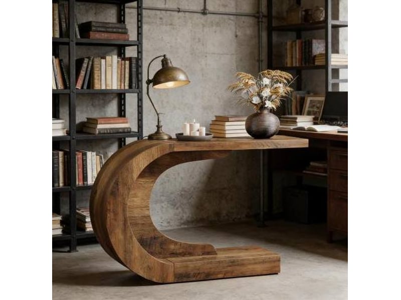  Table console 110x35x75 cm forme c bois brun rustique  - Conforama D