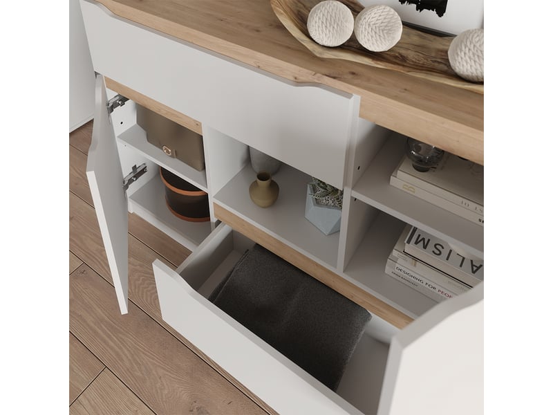  Vicco commode avec tiroirs, blancchêne artisan, 120x83.6cm  - Conforama D