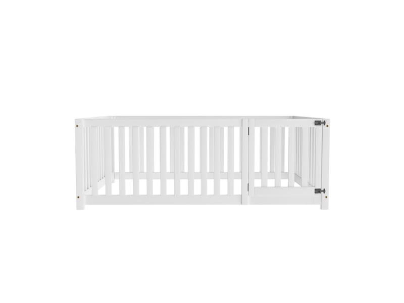  Lit au sol pour enfants en bois massif 140x200cm avec clôture et porte,blanc lit enfant blanc - Conforama A