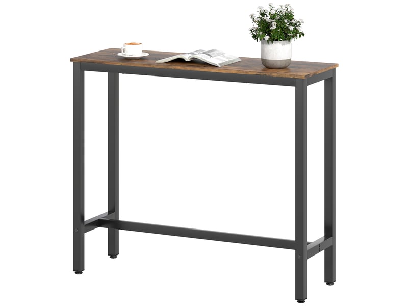  Table de bar rectangulaire haute de style industriel, acier et bois, 120 x 40 x 100 cm, marron rustique  - Conforama B