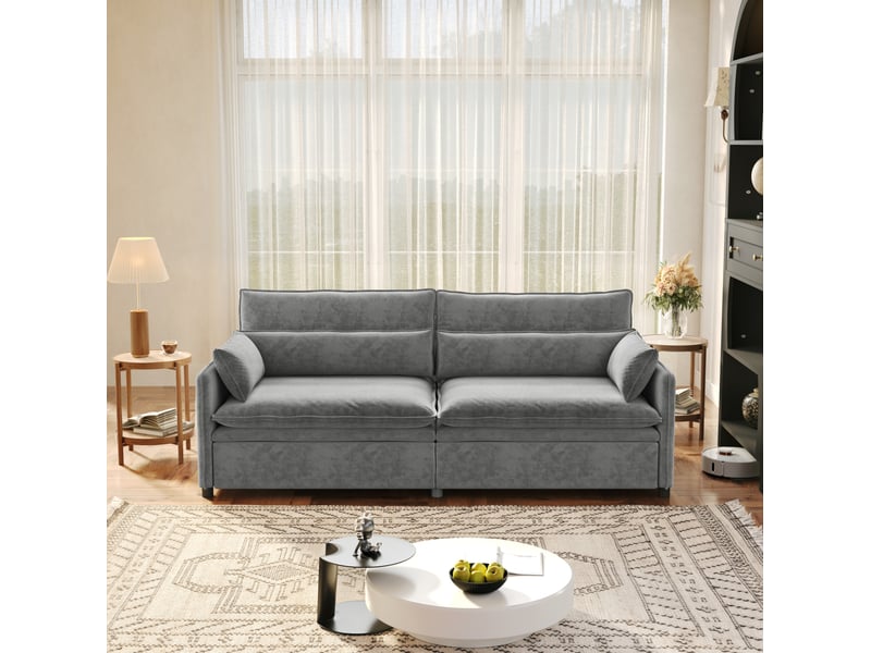  Canapé-lit 3 places 206x91x86 cm 3-en-1, convertir, tissu couleur gris clair, mousse et bois, design moderne  - Conforama D