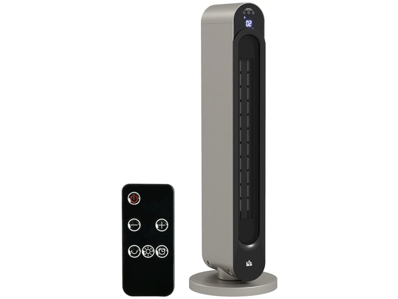  Chauffage d'appoint céramique tour 11002200 w avec télécommande, affichage led, minuterie et oscillation, ø 25 x 73,5 cm, argent et noir  - Conforama A