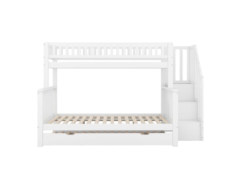 Lit superposé enfant avec escalier et rangement mobile, pin blanc, 90x200140x200 cm, sans matelas - Conforama A