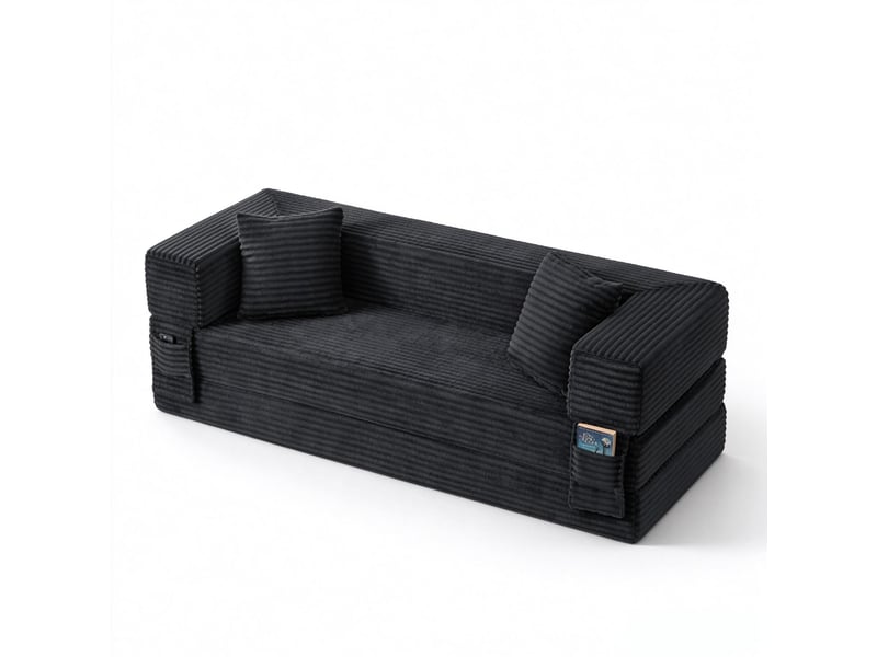  Canapé convertible velours côtelé 3 places gris foncé sans armature 200 cm  - Conforama A