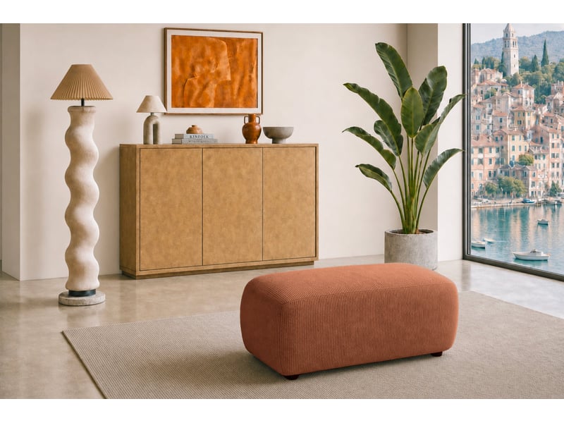  Portofino - pouf en petit velours côtelé terracotta 105x57x40  - Conforama D