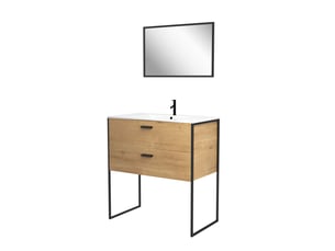 Ensemble meuble de salle de bain 80x45cm style industriel couleur chene naturel - vasque blanche