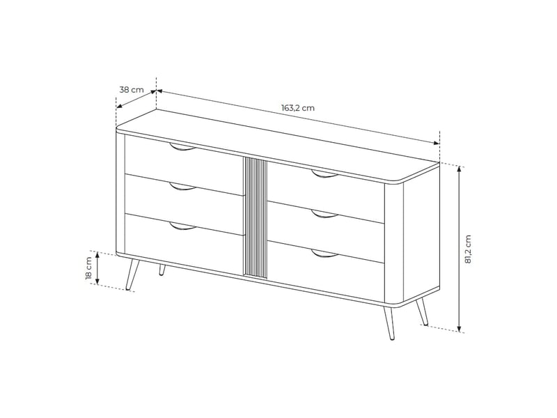  Buffet kaba, commode 6 tiroirs, 163x38x81h cm marron noyer Kaba - Conforama C
