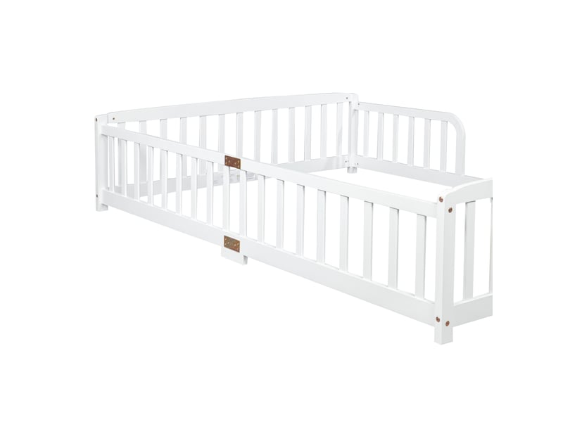  Lit au sol enfant 140x200 cm en pin blanc avec barrières de sécurité  - Conforama W