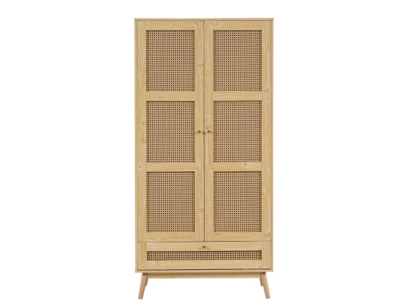 Armoire 2 portes avec tringle – rotin naturel en maille, couvercle rabattable, panneaux de particules - Conforama A