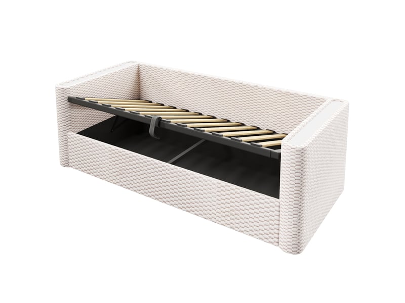  Lit enfant 90 x 200 cm avec rangement, led multicolore, sommier à lattes, moderne confort velours beige sans matelas  - Conforama E